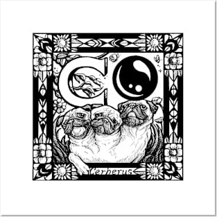 Pug Dog Cerberus - Black Outlined Version Posters and Art